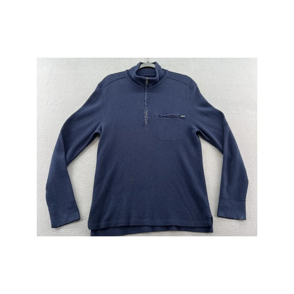 J. Crew Pullover Mens M Navy Blue Waffle Knit 1/4 Zip Sweater 100% Cotton